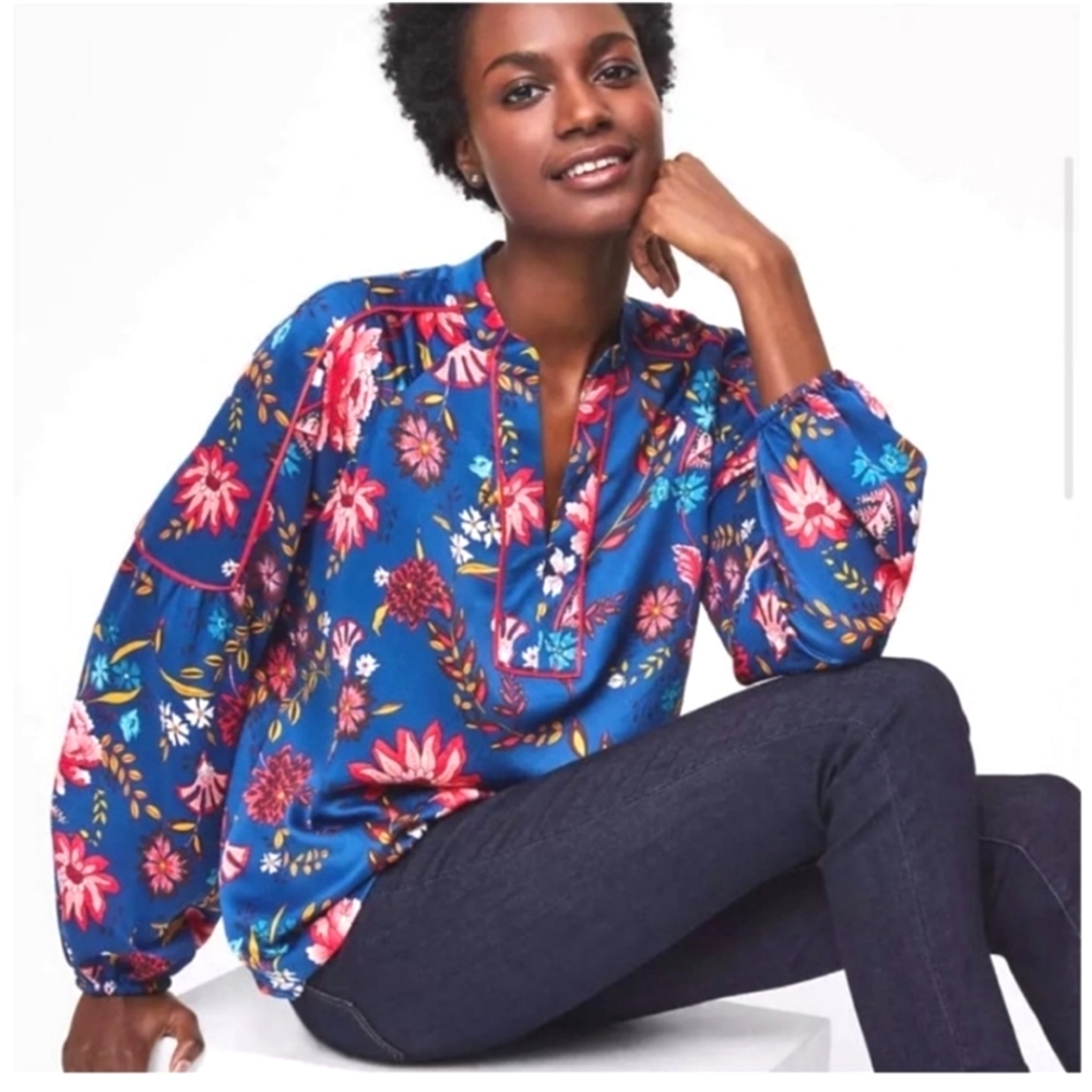 LOFT Silky Floral Printed Tunic Top, size S